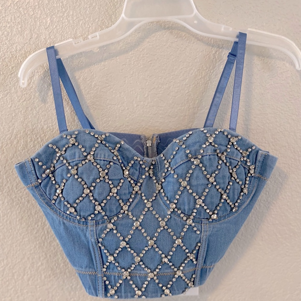 Blue Jean Bustier/ Adjustable Shoulder Straps